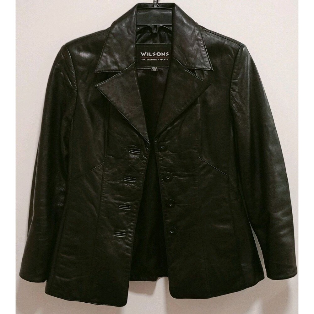 Wilson Leather Jacket Women's XS Black 100% Genuine Leather Blazer Coat RN69426